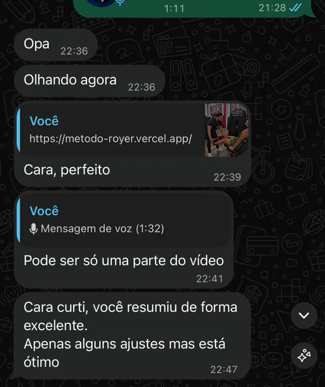 Avaliação de Michel no WhatsApp: cara, perfeito, resumiu de forma excelente